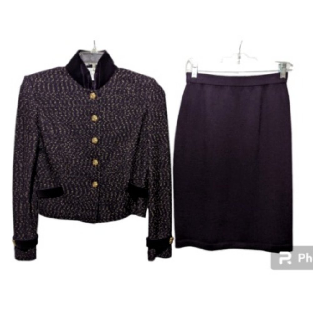 St. John Purple Tweed Jacket with Solid Purple Pencil Skirt